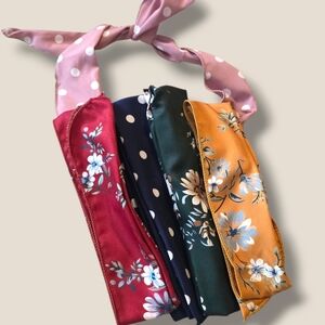 Satin Floral & Polka Dot Hair Scarf Set - Pink, Red, Navy, Green, Gold